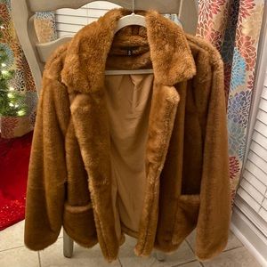 BOBEAU Faux Fur Coat Medium Brown XL